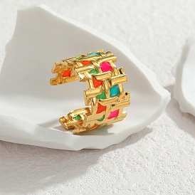 304 Открытые кольца-манжеты из нержавеющей стали с эмалью для женщин, тканая форма