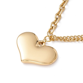 Collier pendentif coeur avec chaînes forçat, placage ionique (ip) 304 bijoux en acier inoxydable pour femmes