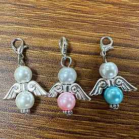 36pcs 3 styles décorations pendentif en perles de verre et alliage d'ange, avec alliage homard fermoirs pince