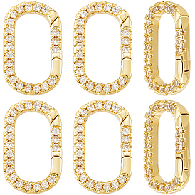 6шт. латунные микропаве прозрачные кубические циркониевые кольца пружинного затвора, овальные