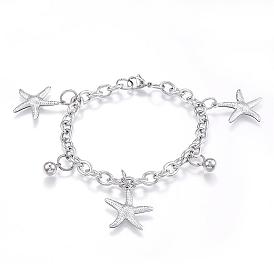 304 de acero inoxidable de las pulseras del encanto, estrella de mar / estrellas de mar