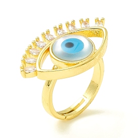 Clear Cubic Zirconia Evil Eye Adjustable Ring, Real 18K Gold Plated Brass Ring for Women, Cadmium Free & Lead Free
