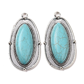 Synthetic Turquoise Big Pendants, Oval Charms, with Alloy Findings