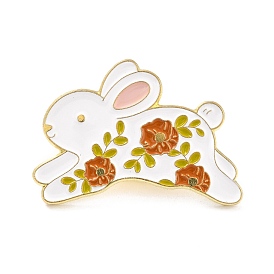 Rabbit with Flower Enamel Pin, Animal Alloy Enamel Brooch for Backpack Clothes, Golden