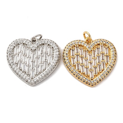 Латунные микропаве прозрачные подвески с фианитом, сердце прелести, с целью перехода в кольце, стойки покрытие, прочное покрытие, без кадмия и без свинца