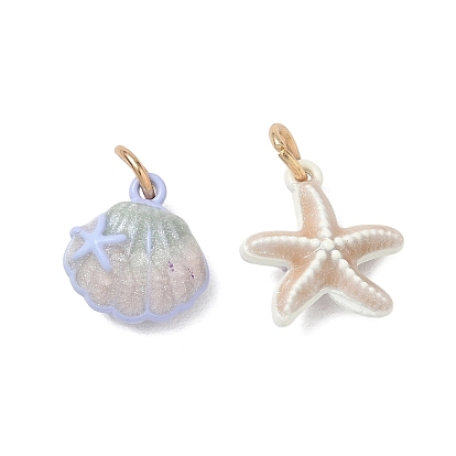 Alloy Enamel Pendants, Shell Shape/Starfish Charms, Golden