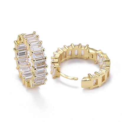Brass Micro Pave Cubic Zirconia Huggie Hoop Earrings, Long-Lasting Plated, Ring