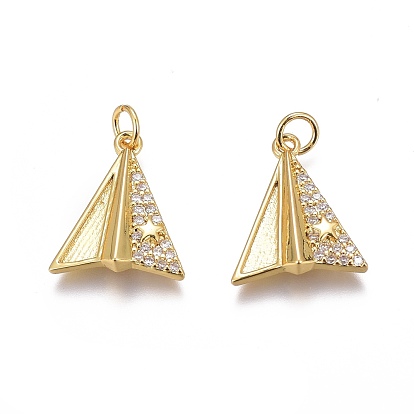 Brass Micro Pave Clear Cubic Zirconia Charms, Long-Lasting Plated, Paper Line