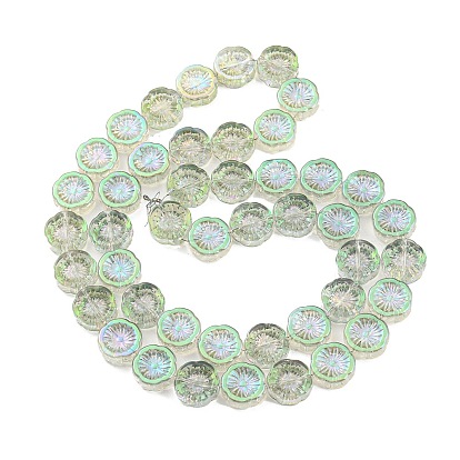 Half Rainbow Plated Electroplate Glass Transparent Beads Strands, Flower
