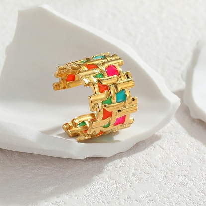 304 Открытые кольца-манжеты из нержавеющей стали с эмалью для женщин, тканая форма