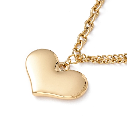 Heart Pendant Necklace with Cable Chains, Ion Plating(IP) 304 Stainless Steel Jewelry for Women