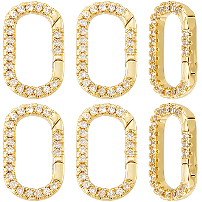 6шт. латунные микропаве прозрачные кубические циркониевые кольца пружинного затвора, овальные