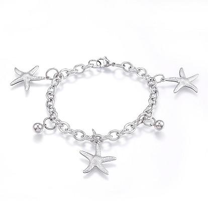 304 de acero inoxidable de las pulseras del encanto, estrella de mar / estrellas de mar