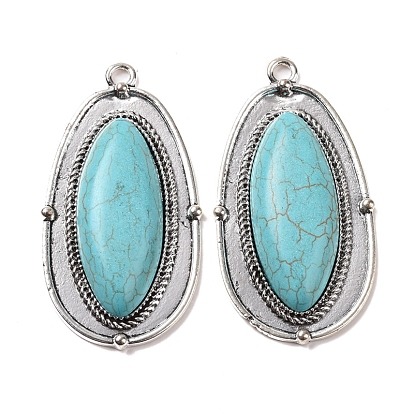 Synthetic Turquoise Big Pendants, Oval Charms, with Alloy Findings