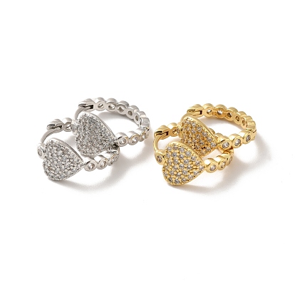 Clear Cubic Zirconia Heart Hoop Earrings, Long-Lasting Plated Brass Hinged Earrings for Women, Cadmium Free & Lead Free