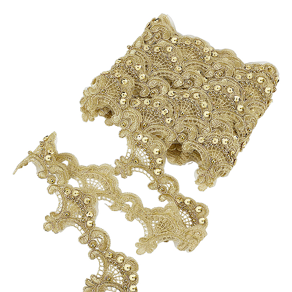 5yards de ruban de dentelle à fleurs en polyester, coupe de fleurs pour la décoration de robe de mariée, avec perle d'imitation