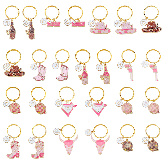 26шт. брелки из эмалевого сплава, с железными кольцами, ковбойская тема, золотые