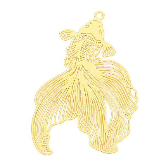 Латунные филигранные подвески, гравированные металлические украшения, без кадмия, без никеля и без свинца, золотая рыбка