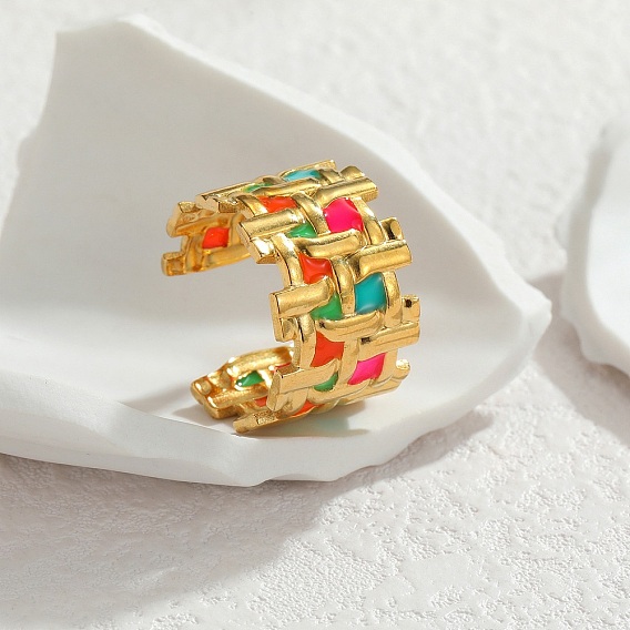 304 Открытые кольца-манжеты из нержавеющей стали с эмалью для женщин, тканая форма