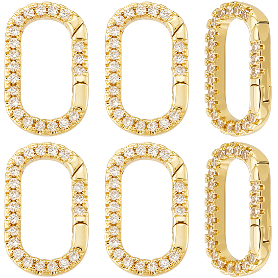 6шт. латунные микропаве прозрачные кубические циркониевые кольца пружинного затвора, овальные