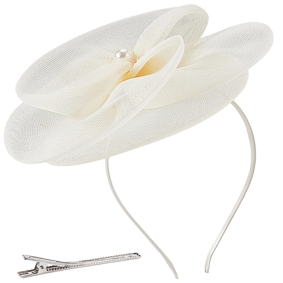 Пластиковые ленты для волос, с полиэстером, АБС-пластиком, имитацией жемчуга и железными заколками-крокодилами