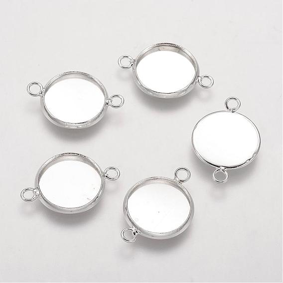 Brass Cabochon Connector Settings, Plain Edge Bezel Cups, Flat Round