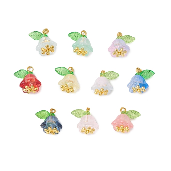 30 шт. Стеклянные подвески, лотос, с латунной петлей и акрилом