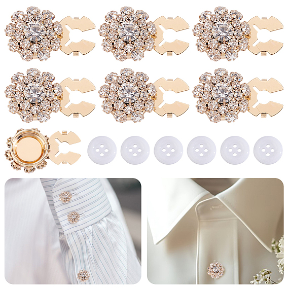 1 застежка-кнопка со стразами из сплава с отверстием, с акриловыми пуговицами для рубашки