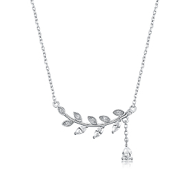 Colliers avec pendentifs en forme de feuille en argent sterling micro pavé et zircone cubique transparente pour femmes
