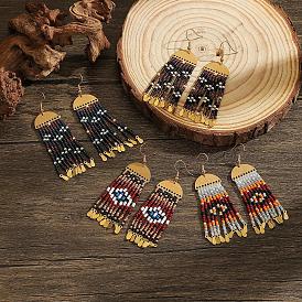 Серьги-кисточки в стиле бохо с цветочным геометрическим узором и стеклянными бусинами