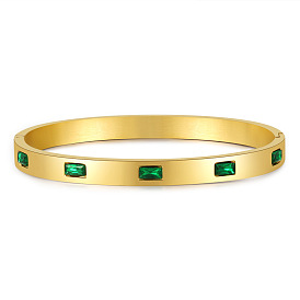 Retro Titanium Steel Bracelet Women's Fashionable Open Green Zircon Inlaid Bracelet