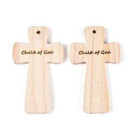 Подвески из натуральной сосны большие, со словом, неокрашенными, крестик
