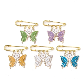 Butterfly & Flower Charm Alloy Enamel Brooches for Women, Iron Safety Pin Brooch, Kilt Pins
