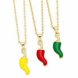 Colorful Enamel Chili Pepper Necklace - Minimalist, Statement, Collarbone Chain.