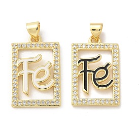 Латунные микро проложить кубического циркония подвески, прямоугольник со словом, Эмаль стиле, стойки покрытие, без кадмия и без свинца, долговечный, реальный 18 k позолоченный