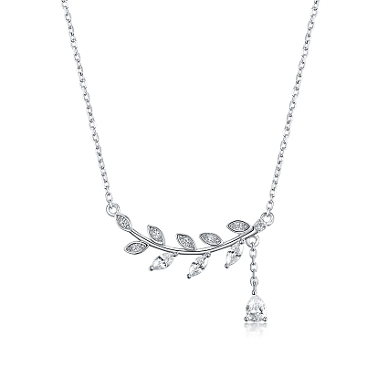 Colliers avec pendentifs en forme de feuille en argent sterling micro pavé et zircone cubique transparente pour femmes