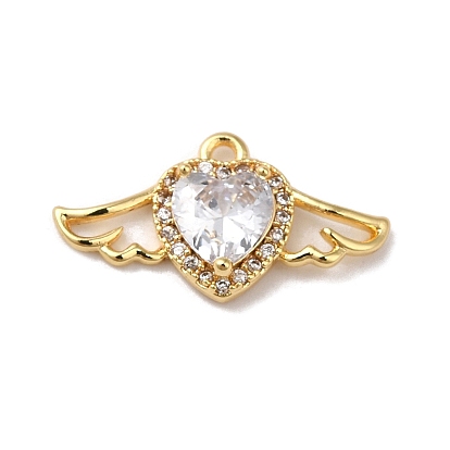 Brass Micro Pave Cubic Zirconia Pendants, Cadmium Free & Nickel Free & Lead Free, with Glass Rhinestone, Heart