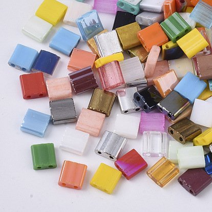 2-Hole Glass Seed Beads, Mixed Style, Rectangle