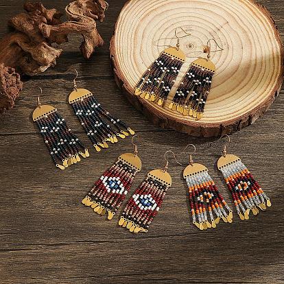 Серьги-кисточки в стиле бохо с цветочным геометрическим узором и стеклянными бусинами