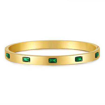 Retro Titanium Steel Bracelet Women's Fashionable Open Green Zircon Inlaid Bracelet