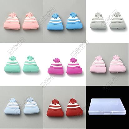 16pcs 8 couleurs perles en silicone sur le thème de Noël, chapeau de Noël