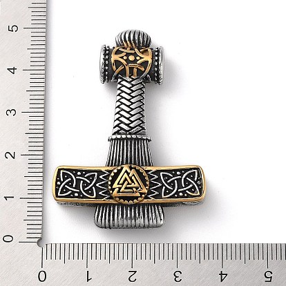 Ion Plating(IP) Viking 304 Stainless Steel Pendants, Thor's Hammer with Valknut Charm