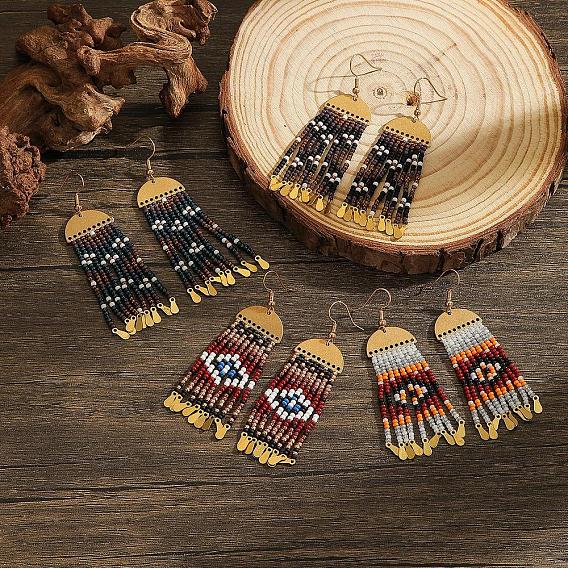 Серьги-кисточки в стиле бохо с цветочным геометрическим узором и стеклянными бусинами