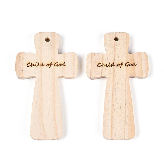 Подвески из натуральной сосны большие, со словом, неокрашенными, крестик