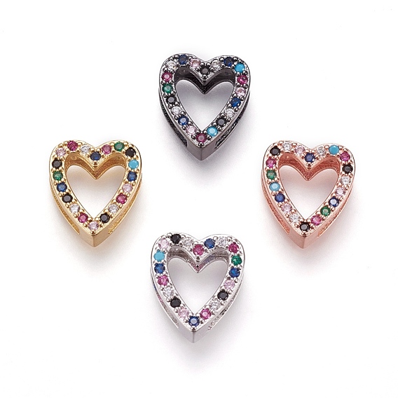 Brass Micro Pave Cubic Zirconia Slide Charms, Heart