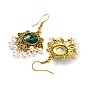 Bohemia Style Alloy Flower Jewelry Set, Acrylic Imitation Turquoise Beaded Dangle Earrings & Bib Necklace