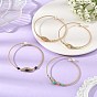 Faceted Horse Eye Natural Mixed Stone Herringbone Wire-Wrapped Brass Open Cuff Bangles with Natural Pearl for Women