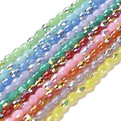 Cuisson perles de verre peintes brins, imitation opalite, facette, couleur ab , ovale