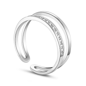 SHEGRACE Charming Micro Pave AAA Cubic Zirconia 925 Sterling Silver Cuff Rings, Open Rings, Double Bands, 17mm