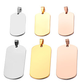 304 Stainless Steel Pendants, Manual Polishing, Rectangle Charm, Stamping Blank Tag